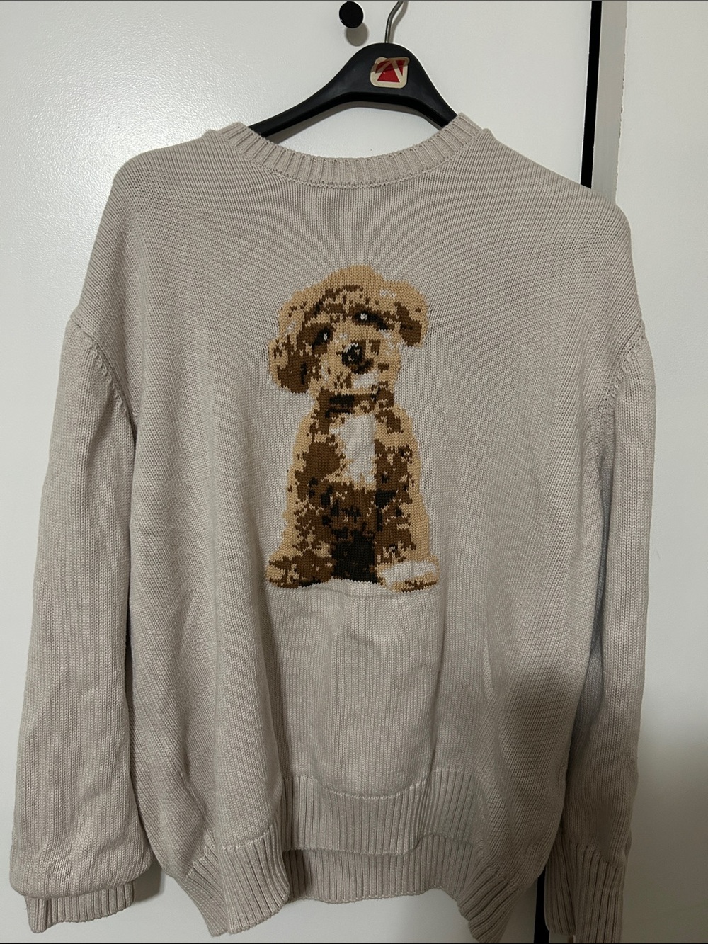 Ardene Cream cotton Dog Knit Sweater with Brown Puppy Motif- women’s M